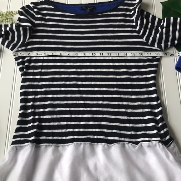 Black white striped tunic top blue hem sleeve - Picture 3 of 8
